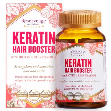 Reserveage Beauty Keratin Hair Booster with Biotin  Resveratrol Hair and Nail Growth Supplement for Men and Women Supports Healthy Thickness and Shine with Biotin 60 Capsules 30 Servings