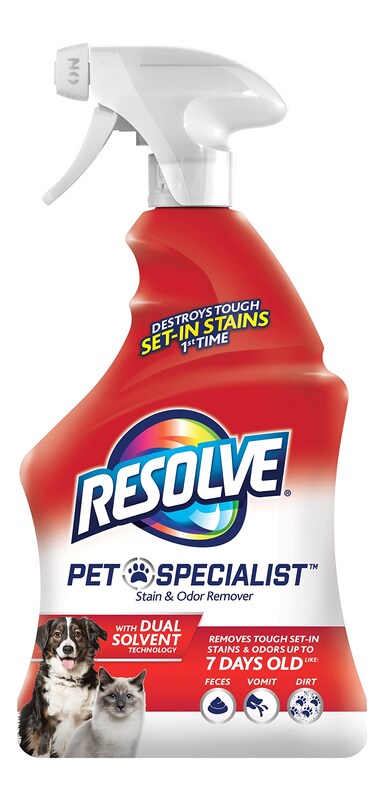 Resolve Pet Specialist Carpet Cleaner Stain Remover and Odor eliminator trigger Floor and Upholstery Cleaner 32 oz Packaging may Vary