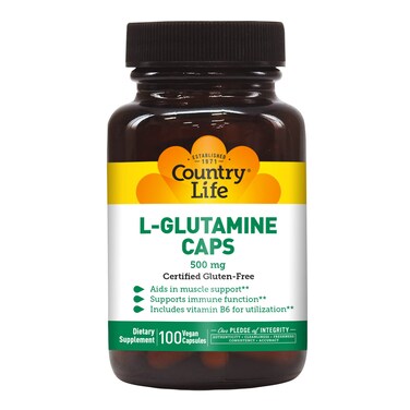 Country Life LGlutamine 500 mg with B6  100 Vegan Capsules
