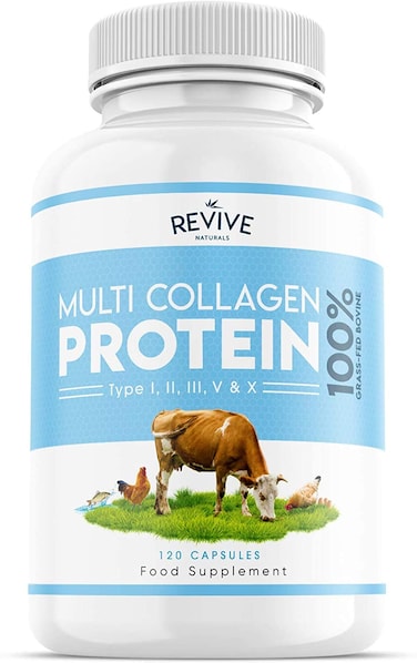 Revive NaturalsMulti Collagen Protein Capsules  Types I II III V  X  Hydrolysed Grass Fed Bovine Wild Caught Marine  FreeRange Chicken Made with Hyaluronic Acid  Vitamin C 120 Caps