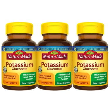 Nature Made Potassium Gluconate 550 mg Dietary Supplement for Heart Health Support 100 Count Pack of 3