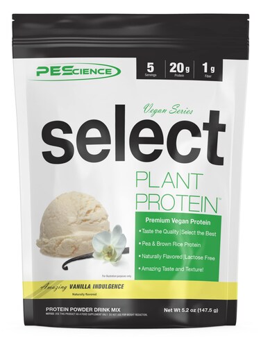 PEScience Select Vegan Plant Based Protein Powder Vanilla 5 Serving Premium Pea and Brown Rice Blend