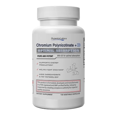 Pure Chromium Polynicotinate Supplement  Made in USA  200mcg  Vitamin B3 for Optimal Absorption Veggie Cap 14 Week Supply
