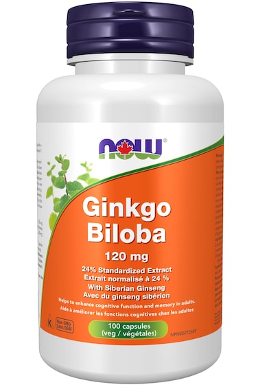 NOW FoodsSupplements Ginkgo Biloba 120 mg Double Strength NonGMO Project Verified 100 Veg Capsules