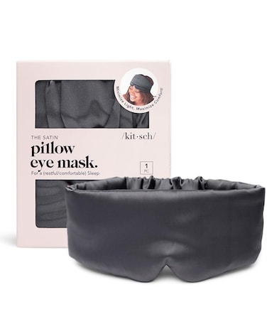 Kitsch Blackout Satin Sleep Mask Softer Than Real Mulberry Silk Eye Cover Soft Pressure Free Shade Blindfold for Puffy Eyes with Adjustable Straps Weighted Eye Mask for Sleeping Women Men Charcoal