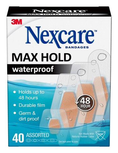 Nexcare Max Hold Waterproof Bandages Stays On for 48 Hours Flexible Bandages for Fingers Knees and Heels  40 Pack Clear Waterproof Bandages