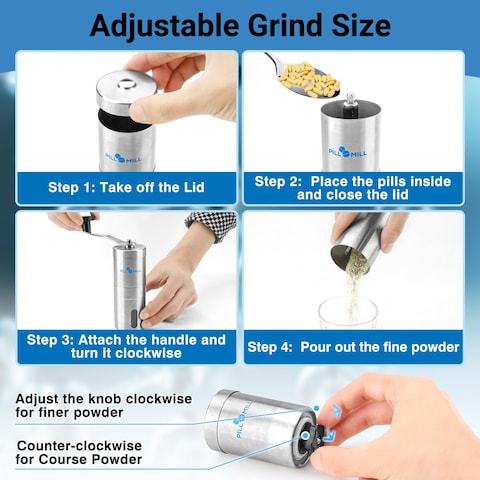 Pill Mill Pill Crusher  Crushes Multiple Tablets to a Fine Powder  Metal Pill Grinder  Tablet Pulverizer Suitable for Travel  Great Feeding Tube use and Pets