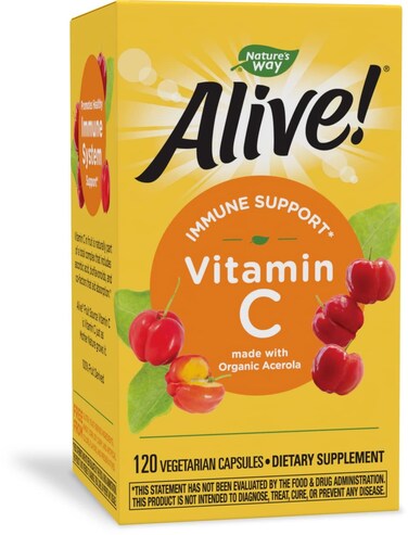 Natures WayAlive Vitamin C Supplement with Organic Acerola Immune Support 120 Capsules