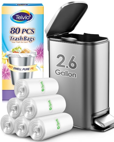 26 Gallon 80 Counts Strong Trash Bags Garbage Bags by Teivio Bathroom Trash Can Bin Liners Small Plastic Bags for Home Office Kitchenfit 10 Liter 2253 Gal Clear