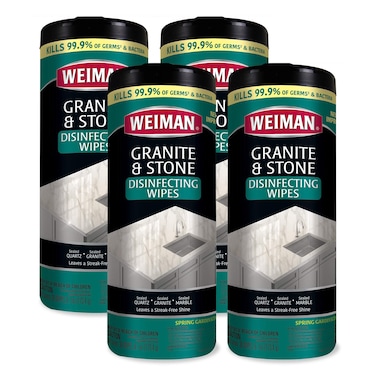 Weiman Granite Disinfectant Wipes 30 Wipes 4 Pack Disinfect Clean and Shine Sealed Granite Marble Quartz Slate Limestone Soapstone Tile Countertops Packaging May Vary