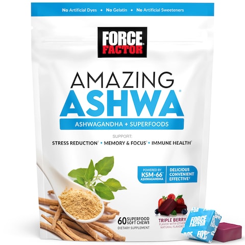 Force FactorAmazing Ashwa for Stress Relief Memory Focus and Immune Support Health Ashwaganda Supplement with KSM66 Ashwagandha for Stress 60 Soft Chews