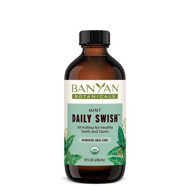Banyan Botanicals Mint Daily Swish  Organic Ayurvedic Pulling Oil with Coconut Oil  Mouthwash for Fresh Breath and Sparkling Oral Health  8 oz  Non GMO Sustainably Sourced Vegan