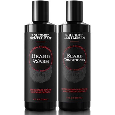 Polished Gentleman Beard Wash and Conditioner Set  Softens and Strengthens  Beard Shampoo with Growth Oil  Moisturizer  Beard Thickener  Tea Tree Unscented  ParabenFree  SulfateFree 4oz