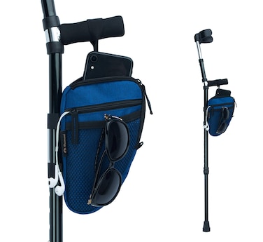 Forearm Crutch Bag Lightweight and Waterproof Forearm Crutch Accessories Storage Pouch with Triangle Shape Universal Crutch Accessories Bag with Mesh Pocket to Organize Daily Essentials Blue