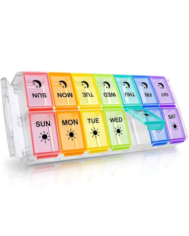 Pill Organizer 2 Times a Day Fullicon Quick Fill Large Weekly AM PM Pill Box Medicine Organizer 7 Day Daily Pill Cases  Rainbow Patent Registered