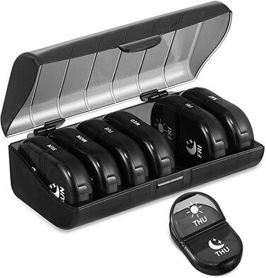 Fullicon Pill Organizer 2 Times a Day Weekly Pill Box AM PM Removable Medicine Organizer Pill Cases Twice a Day  Black