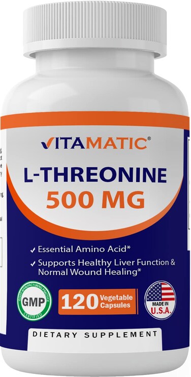 Vitamatic LThreonine 500 mg 120 Vegetable Capsules  Promotes Healthy Liver Cardiovascular  Structural Function
