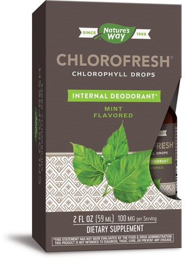Natures Way Chlorofresh Liquid Chlorophyll Concentrate Drops Internal Deodorant Supports Detoxification Pathways Mint Flavored 2 Fl Oz