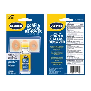 Dr SchollsLiquid Corn  Callus Remover 033 Ounce  Removes Corns  Calluses Fast with Cushions That Provide Protection Against Shoe Pressure and Friction for AllDay Pain Relief
