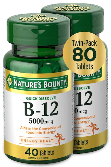 Natures Bounty Vitamin B12 Quick Dissolve Vitamin Supplement Supports Energy Metabolism and Nervous System Health 5000mcg 40 Tablets Pack of 2