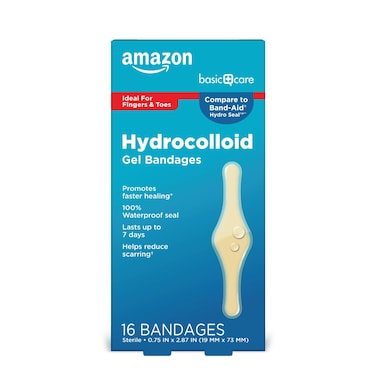 Amazon Basic Care Advanced Fast Healing Hydrocolloid Gel Bandages Adhesive Pads for Fingers  Toes with 2X Faster Healing Blisters  Wound Care Gel Patches 16 Count 075 x 287 inches
