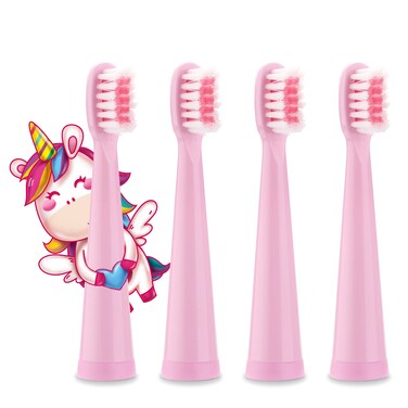 Vekkia Sonic Kids Electric Toothbrush Replacement Heads  7X More Plaque Removal EndRounded 3D Curved Soft Bristles Comfortable  Efficient Clean Teeth Perfect for Kid Small Mouth Pink 4 Pack