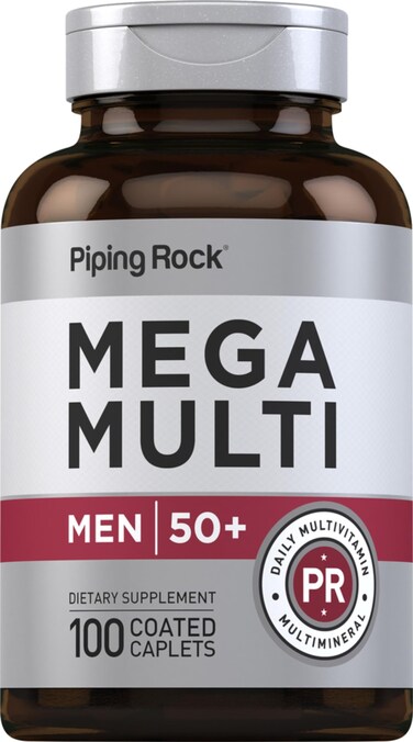 Piping Rock Multivitamin for Men 50 and Over  100 Caplets  Mega Men Multivitamins  Mega Men 50 Plus  Daily Multivitamin  NonGMO Gluten Free Supplement