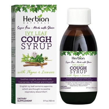 Herbion NaturalsIvy Leaf Cough Syrup with Thyme and Licorice 5 FL Oz  Soothes Throat and Relieves Respiratory Discomfort  For Adults Kids 13 Months and Above Alcohol Free Sugar Free with Stevia