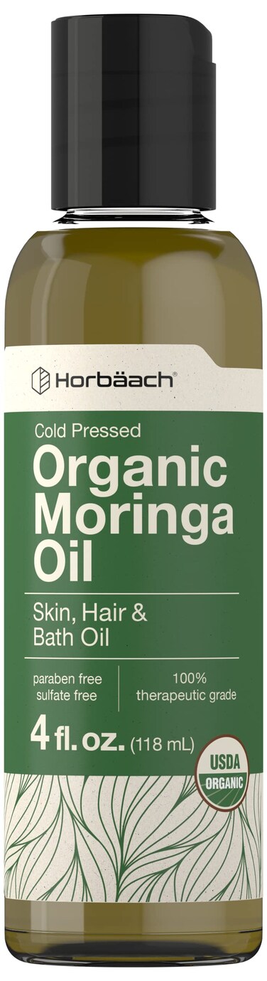 Horbach Organic Moringa Oil  4 fl oz  for Face Hair and Skin  100 Therapeutic Grade  Paraben and Sulfate Free NonGMO
