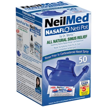 NeilMedNasaFlo Unbreakable Neti Pot with 50 Premixed Packets