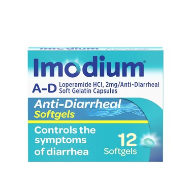ImodiumAD AntiDiarrheal Medicine Softgels 2 mg Loperamide Hydrochloride 12 ct