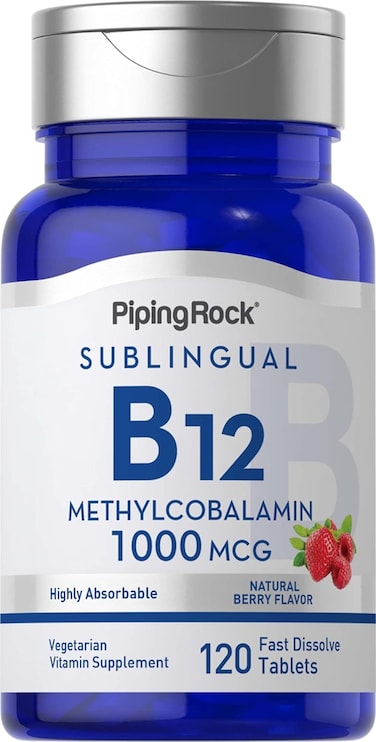Piping RockVitamin B12 Sublingual 1000 mcg  120 Tablets  Methylcobalamin  Berry Flavor  NonGMO Gluten Free Supplement