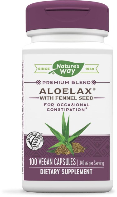 Natures Way Aloelax Premium Blend with Fennel Seed Occasional Constipation 340 mg Vegan 100 Capsules