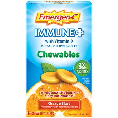 EmergenCImmune Chewables 1000mg Vitamin C Tablet with Vitamin D Immune Support Dietary Supplement for Immunity Orange Blast Flavor  14 Count