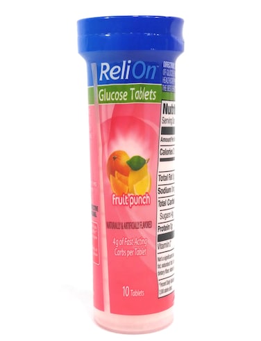 ReliOn Glucose Fruit Punch 10 Tablets OnTheGo Tube