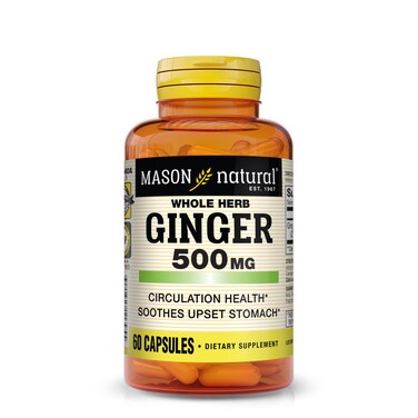 MASON NATURAL Whole Herb Ginger 500 mg Natural Herbal Supplement 60 Capsules