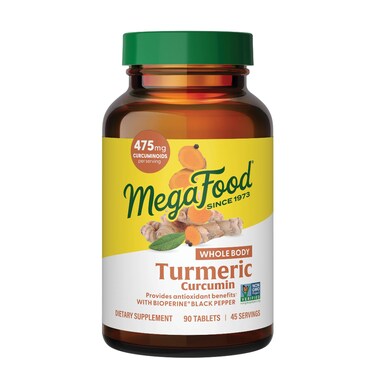 MegaFoodTurmeric Curcumin Extra Strength  Whole Body  Turmeric Curcumin with Black Pepper  475mg Curcuminoids  with Holy Basil Tart Cherry  Made Without 9 Food Allergens  90 Tabs 45 Servings