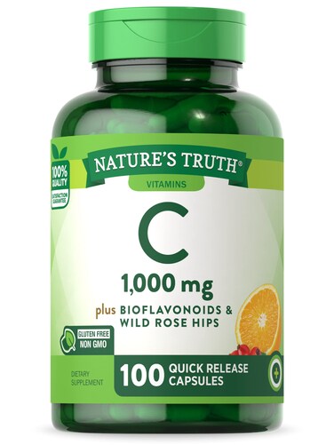 Natures TruthVitamin C 1000mg  100 Capsules  with Wild Rose Hips  Bioflavonoids  NonGMO  Gluten Free Supplement