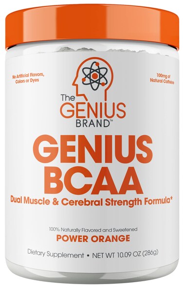 Genius BCAA Energy Powder Orange  Nootropic Amino Acids  Muscle Recovery  Natural Vegan BCAAs Workout Supplement for Women  Men Pre Intra  Post Workout  No Artificial Sweeteners
