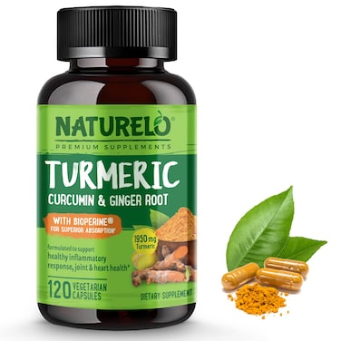 NATURELO Turmeric Curcumin  BioPerine for Better Absorption  Curcuminoids Black Pepper Ginger Powder  PlantBased Joint Support  120 Vegan Capsules