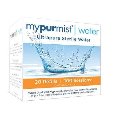 mypurmistUltrapure Sterile Water for Personal Steam Inhalers  Cleanest Water Vapor Free from allergens irritants and pollutants  Double Distilled  UltraFiltered  20 RefillsUp to 100 Sessions