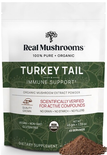 Real Turkey Tail Powder  Organic Mushroom Supplement with Potent Mushroom Extract for Gut Energy Brain  Immune Support  Vegan NonGMO 45 Servings