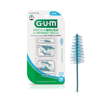 GUM Proxabrush GoBetweens Refills  Wide  Compatible with GUM Permanent Handle  Reusable Interdental Brushes  Soft Bristled Dental Picks 16ct