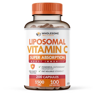 Liposomal Vitamin C Capsules 200 Pills 1500mg Buffered High Absorption VIT C Immune System  Collagen Booster High Dose Fat Soluble Immunity Support Ascorbic Acid Supplement Natural Vegan