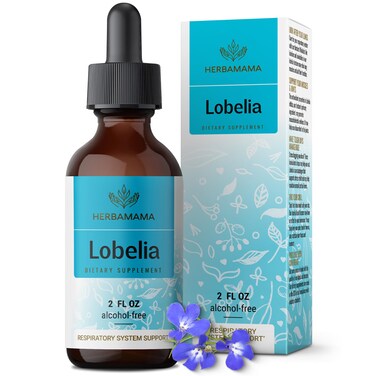 HERBAMAMA Lobelia Tincture  Lobelia Extract Vegan Lung Detox Supplement  Deep Lung Support  Sugar  AlcoholFree 28Day Supply