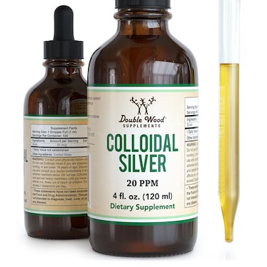 Colloidal Silver Liquid 20 PPM  4 Fl OZ Plata Coloidal with Dropper 999 Pure Gluten Free NonGMO by Double Wood Supplements