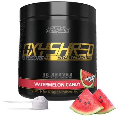 EHP Labs OxyShred Hardcore Super Dosed Pre Workout Powder  Preworkout Powder with L Glutamine  Acetyl L Carnitine Energy Boost Drink  275mg of Caffeine  Watermelon Candy 40 Servings