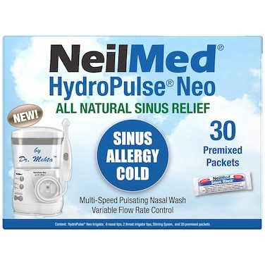 NeilMedHydroPulse Neo MultiSpeed Electric Pulsating Nasal Sinus Irrigation System with 30 Sinus Rinse Premixed Packets