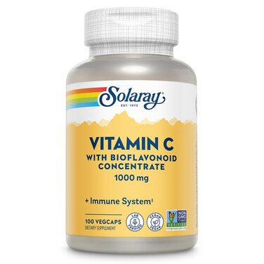 Solaray Vitamin C with Bioflavonoid Concentrate Rose HIPS Acerola Cherry and Bioflavonoids Vitamin C 1000mg Immune Function Skin Hair Nails Support Vegan 100 Servings 100 VegCaps