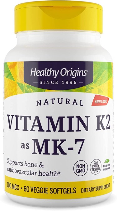 Healthy Origins Vitamin K2 as MK7 100 mcg  K2 Vitamins for Heart Health Bone Health  Calcium Metabolism  GlutenFree Supplements  60 Veggie Softgels